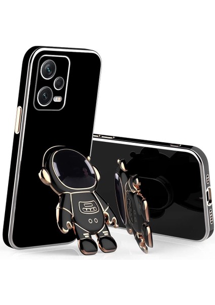 Casestreet Xiaomi Redmi Note 12 5g Kılıf Kamera Korumalı Astronot Desenli Standlı Silikon Siyah