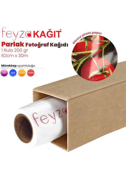 Feyza Kağıt® Microporous (Glossy) Parlak Fotoğraf Kağıdı Waterprof 200GR 62CM X30MT (1 Rulo)