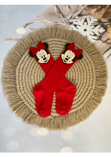 Mini Kids & Baby Mini Kids Baby Kız Bebek Minnie Mouse Keçe Figürlü Diz Altı Çorap