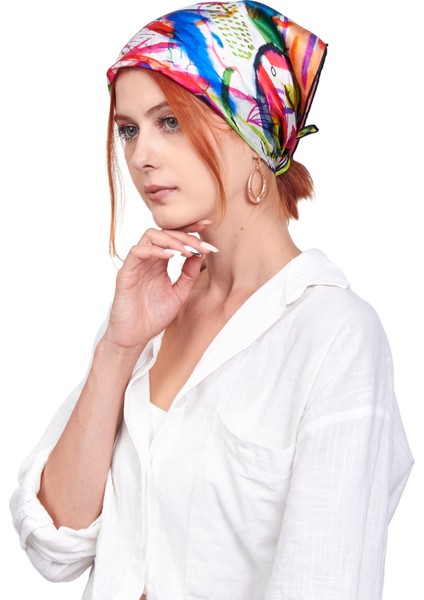 %100 İpek Fular Bandana | 55x55 cm | Kandinsky Watercolor Paintings modelleri