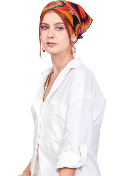 %100 Ipek Fular Bandana | 55x55 cm | Kandinsky Square With Circles