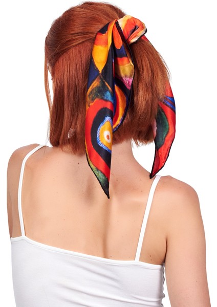 %100 Ipek Fular Bandana | 55x55 cm | Kandinsky Square With Circles