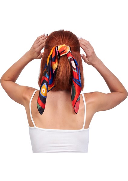 %100 Ipek Fular Bandana | 55x55 cm | Kandinsky Square With Circles