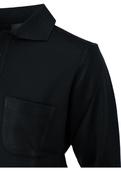 Erkek Kışlık Düz Renk Rahat Kesim Cepli Gömlek Yaka Ince Yün Kazak