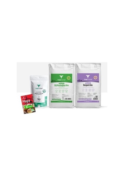 (Glutensiz) Çiğ Karabuğday Unu 2 kg + Sorgum Unu 2 kg + Psyllium 100 gr + Kuru Maya