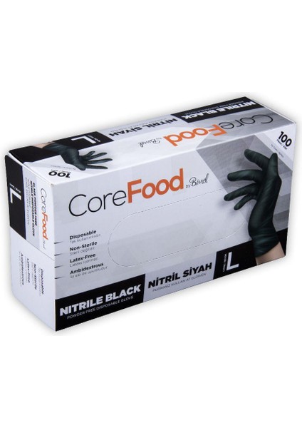 Corefood Siyah Pudarasız Eldiven Large 100'lü