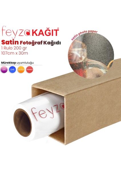 Feyza Kağıt® Microporous (Satin) Yarı Mat Fotoğraf Kağıdı Waterprof 200GR 107CM X30MT (1 Rulo)