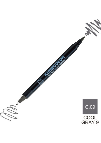 Kurecolor Mangaka Fine&brush Çift Taraflı Kalem CNKC-2200 No C.09 Cool Gray 9