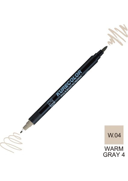 Kurecolor Mangaka Fine&brush Çift Taraflı Kalem CNKC-2200 No W.04 Warm Gray 04