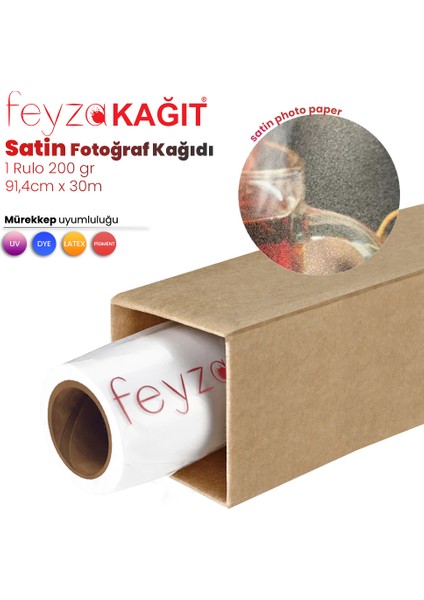 Feyza Kağıt® Microporous (Satin) Yarı Mat Fotoğraf Kağıdı Waterprof 200GR 91,4cm X30MT(1 Rulo)