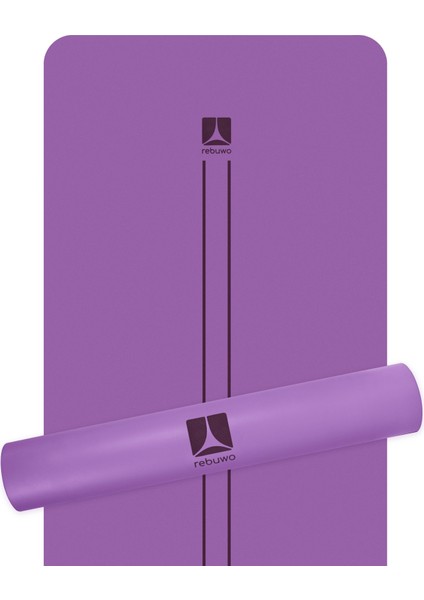 Çizgi Tasarımlı 5mm Ekstra Kaydırmaz Doğal Kauçuk Yoga Matı Pilates Mat Mor