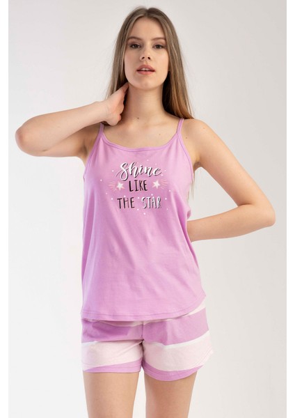 Pamuklu Kadın Ip Askılı Şortlu Pijama Takım