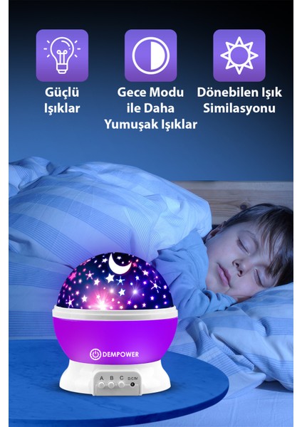 Star Master Küre Renkli Yıldızlı Gökyüzü Projeksiyon Gece Lambası Mor