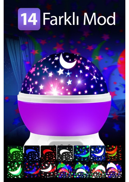 Star Master Küre Renkli Yıldızlı Gökyüzü Projeksiyon Gece Lambası Mor