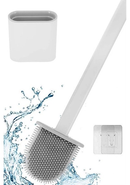 Duvara Monte Edilebilir Kapaklı Askılı Klozet Yumuşak Silikon Başlıklı Tuvalet Fırçası Seti (3791) indirimleri