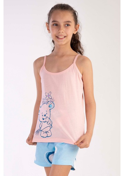 Pamuklu Kız Çocuk Ip Askılı Şortlu Pijama Takım