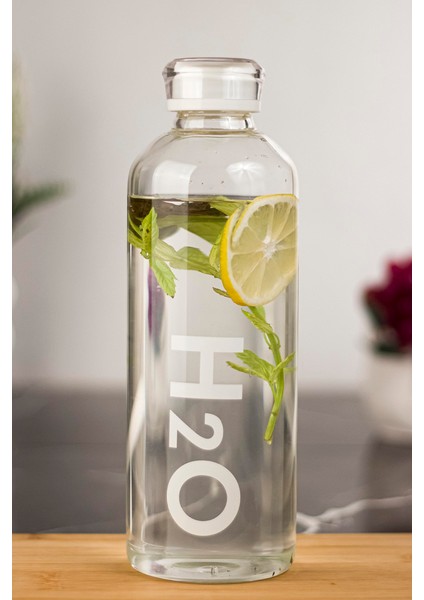 H2O Borosilikat Cam Matara Vakum Kapaklı Su Şişesi Suluk Beyaz 1000 ml