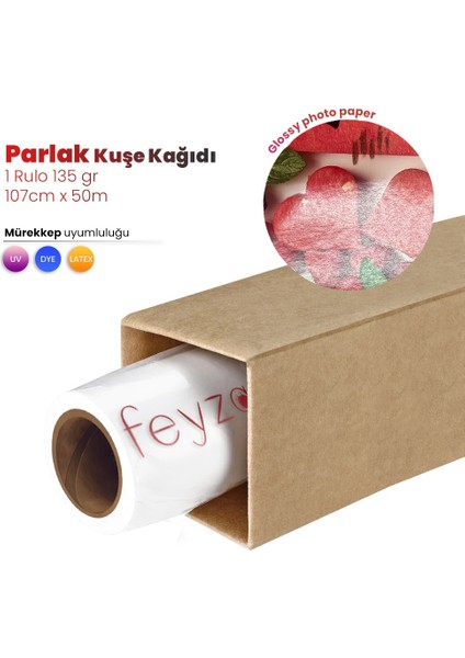 Feyza Kağıt Parlak Kuşe Fotoğraf Kağıdı 135 gr (Dye) 107CM x 50MT (1 Rulo)