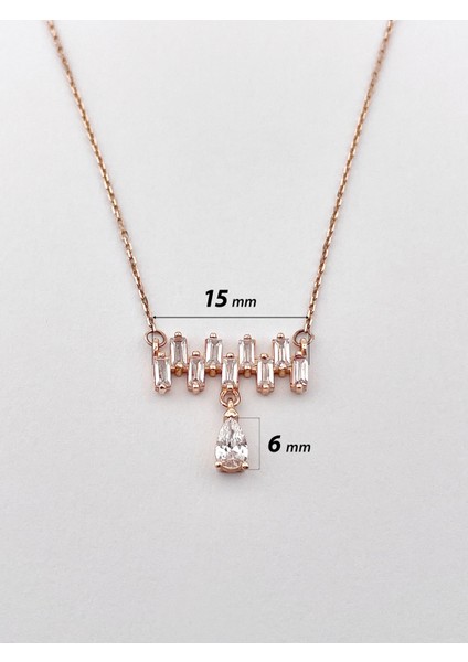 14 Ayar Rose Gold Baget ve Damla Taşlı Kolye