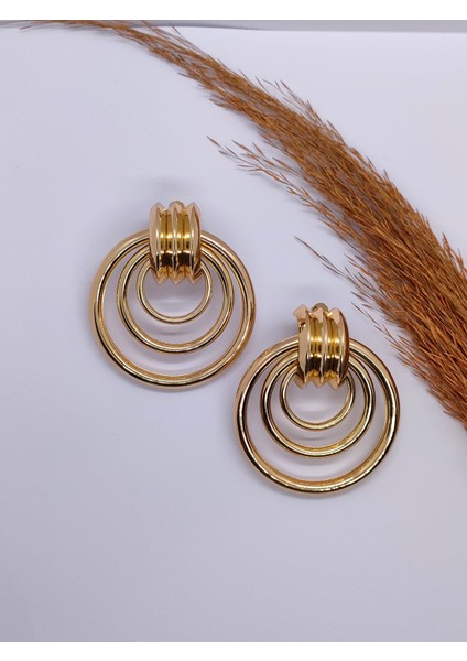 Gold Renk 3 Halka Küpe