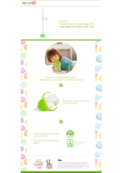 Tıklama Uçlu Alıştırma Bardağı 6 Ay+ Yeşil Yedek Pipet - 1 Adet modelleri