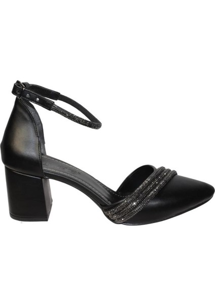 Yazkış Kadın Siyah Beyaz Üzeri Bileği Taşlı 5cm Kalın Topuk Karnıyarık Düğün Nişan Abiye Ayakkabı modelleri