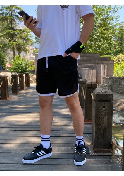 Erkek Siyah Basketbol Çizgili Şort Atletik Fitness Spor Egzersizi Koşu Spor Hızlı Kuruyan Bermuda fiyatları