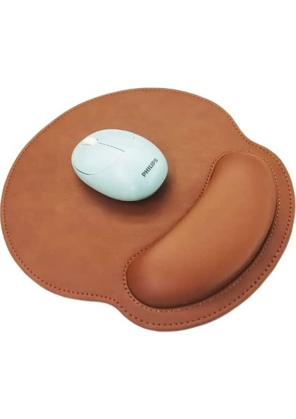 Coverzone Deri Dikişli Kahverengi Mouse Pad Kaliteli Bilek Destekli Kaymaz Kauçuk Kullanıcı Dostu Mouse Altlığı Şık ve Rahat Kullanım