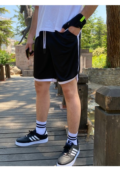 Erkek Siyah Basketbol Çizgili Şort Atletik Fitness Spor Egzersizi Koşu Spor Hızlı Kuruyan Bermuda modelleri