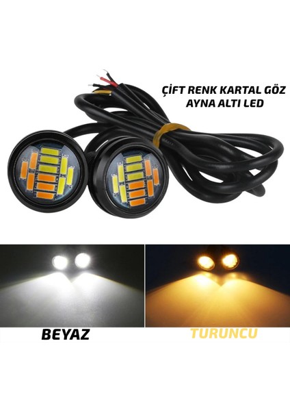 STS Oto Aksesuar Kartal Göz LED Ayna Altı LED Eagle Eye Civatalı Çift  Renk Turuncu – Beyaz 18MM