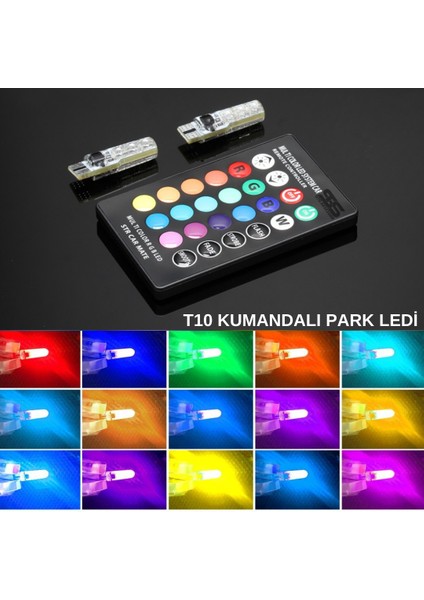 Kumandalı Rgb T10 Park Ledi Far Ledi Renkli Park Ampulü T10 Park Ledi