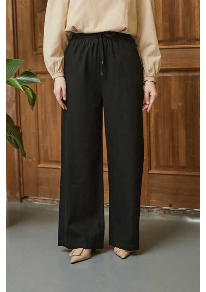 1105-DENIM Battal Lastikli Pantolon Siyah modelleri