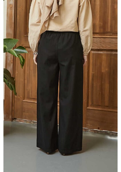 1105-DENIM Battal Lastikli Pantolon Siyah fırsatları