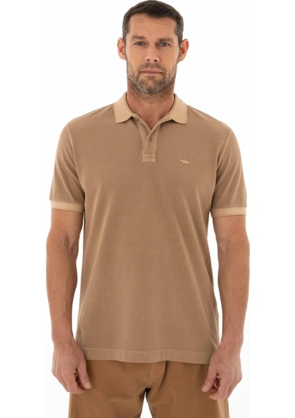 Erkek % 100 Pamuk Regular Fit Parça Boyama Polo Yaka T-Shirt Y25374376001