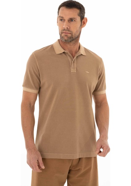 Erkek % 100 Pamuk Regular Fit Parça Boyama Polo Yaka T-Shirt Y25374376001