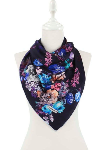 Lacivert Begonya Desen Ipeksi Eşarp fiyatları