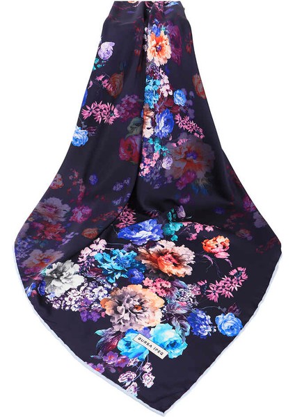 Lacivert Begonya Desen Ipeksi Eşarp modelleri