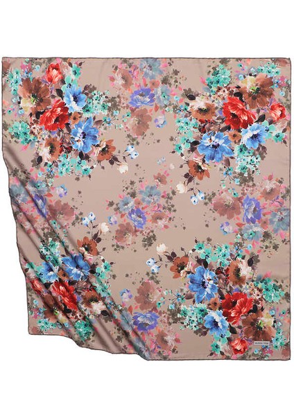 Açık Kahve Sardunya Desen Ipeksi Eşarp