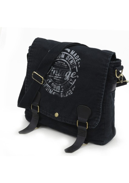 8045 Siyah Postacı Omuz Kanvas Tablet Evrak Laptop Okul Notebook Çantası