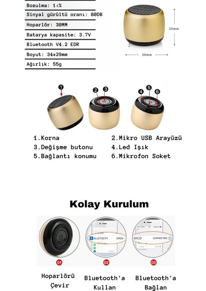 Mini Bluetooth Siyah Hoparlör Taşınabilir Yüksek Sesli Şarjlı Hoparlör