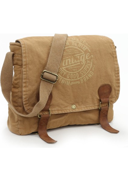 8045 Camel Postacı Omuz Kanvas Tablet Evrak Laptop Okul Notebook Çantası