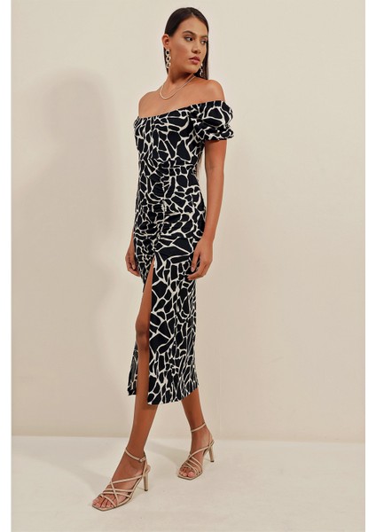 2396 Yırtmaçlı Yazlık Örme Elbise - A.siyah modelleri