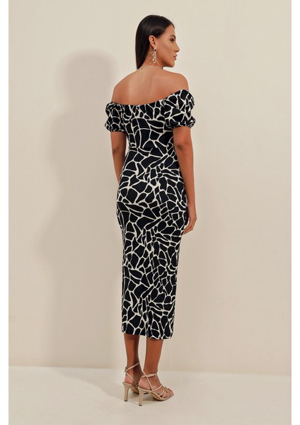 2396 Yırtmaçlı Yazlık Örme Elbise - A.siyah indirimleri