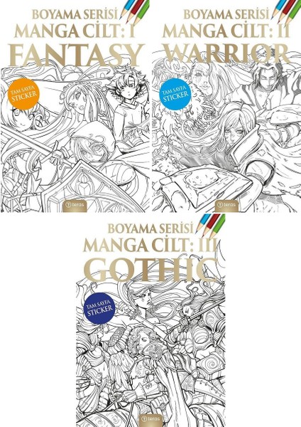 Manga Boyama Serisi 3'lü Set - Fantasy - Warrior - Gothic