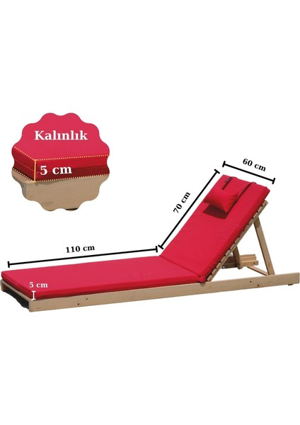 Ultra Lüks Şezlong Minderi Su Itici Güneşte Solmaz Kumaş 180X60X5 Kırmızı