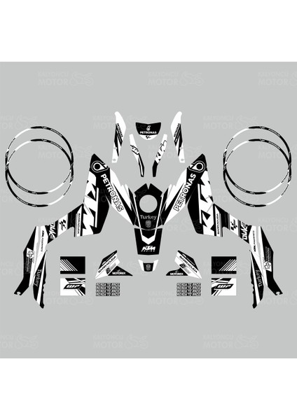 Ktm Duke 125 Petronas Desing Sticker Set Siyah-Beyaz (2011-16)