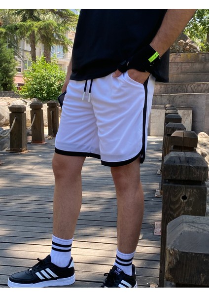 Erkek Siyah Basketbol Çizgili Şort Atletik Fitness Spor Egzersizi Koşu Spor Hızlı Kuruyan Bermuda