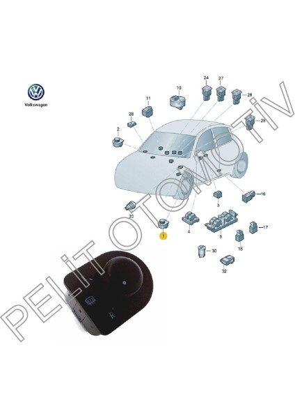 Golf Ayna Ayar Düğmesi 1J1959565F