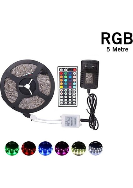 5 Metre Rgb Şerit Led Seti-İç ve Dış Mekan Silikonlu-Tak Çalıştır (3791)