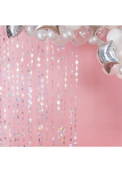 Metalize Yıldız Gümüş Arka Fon Süs